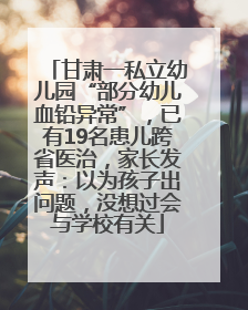 甘肃一私立幼儿园“部分幼儿血铅异常”，已有19名患儿跨省医治，家长发声：以为孩子出问题，没想过会与学校有关