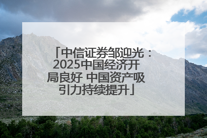 中信证券邹迎光：2025中国经济开局良好 中国资产吸引力持续提升