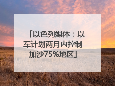 以色列媒体：以军计划两月内控制加沙75%地区