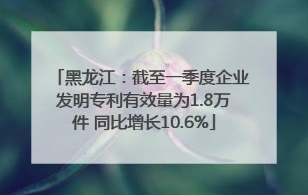 黑龙江：截至一季度企业发明专利有效量为1.8万件 同比增长10.6%